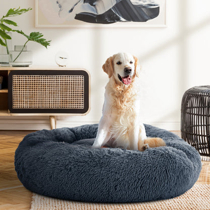 i.Pet Large Pet Bed Dog Cat 90cm Dark Grey Soft Plush Non-Slip Washable