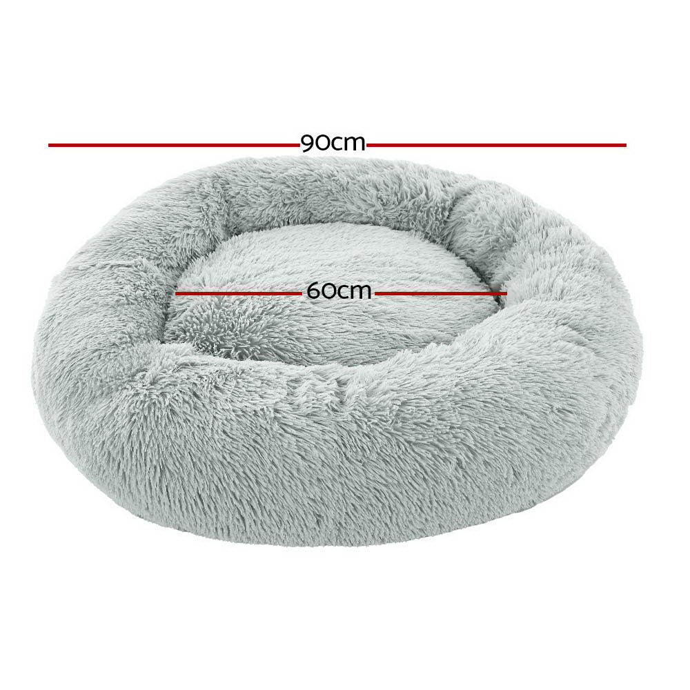 i.Pet Large Pet Bed Dog Cat Soft Plush Light Grey Non-Slip Washable 90cm