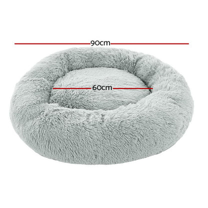 i.Pet Large Pet Bed Dog Cat Soft Plush Light Grey Non-Slip Washable 90cm