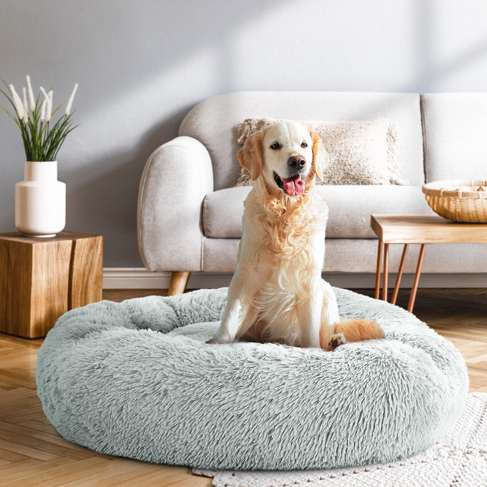 i.Pet Large Pet Bed Dog Cat Soft Plush Light Grey Non-Slip Washable 90cm