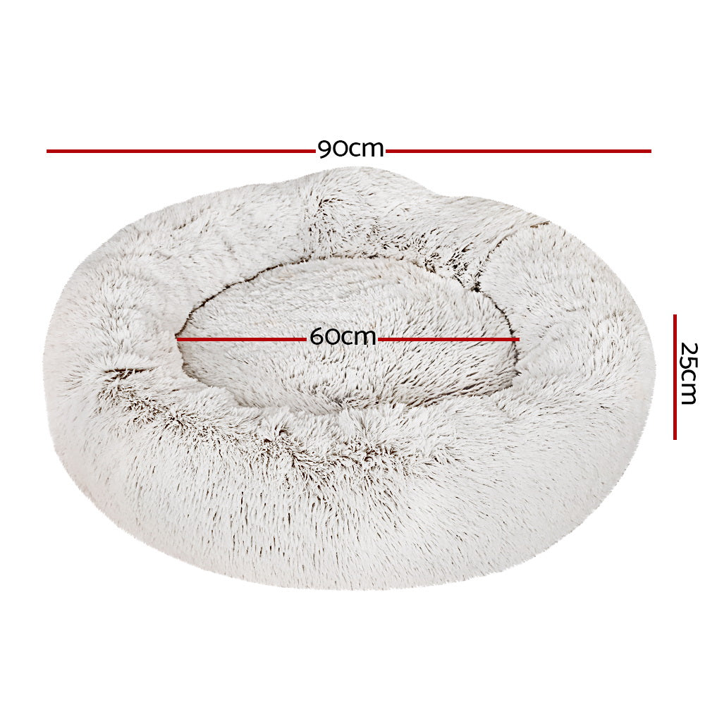 i.Pet Large Pet Bed 90cm Soft Plush White Brown Non-Slip Washable Cover