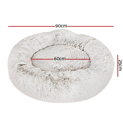 i.Pet Large Pet Bed 90cm Soft Plush White Brown Non-Slip Washable Cover