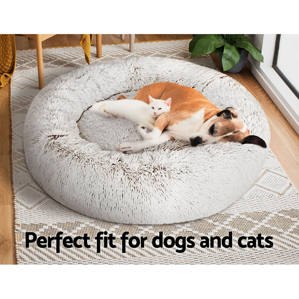 i.Pet Large Pet Bed 90cm Soft Plush White Brown Non-Slip Washable Cover