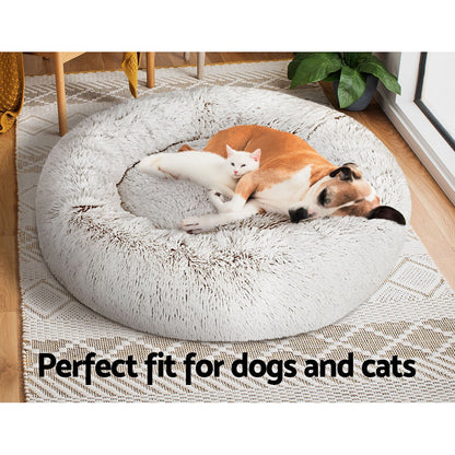 i.Pet Large Pet Bed 90cm Soft Plush White Brown Non-Slip Washable Cover