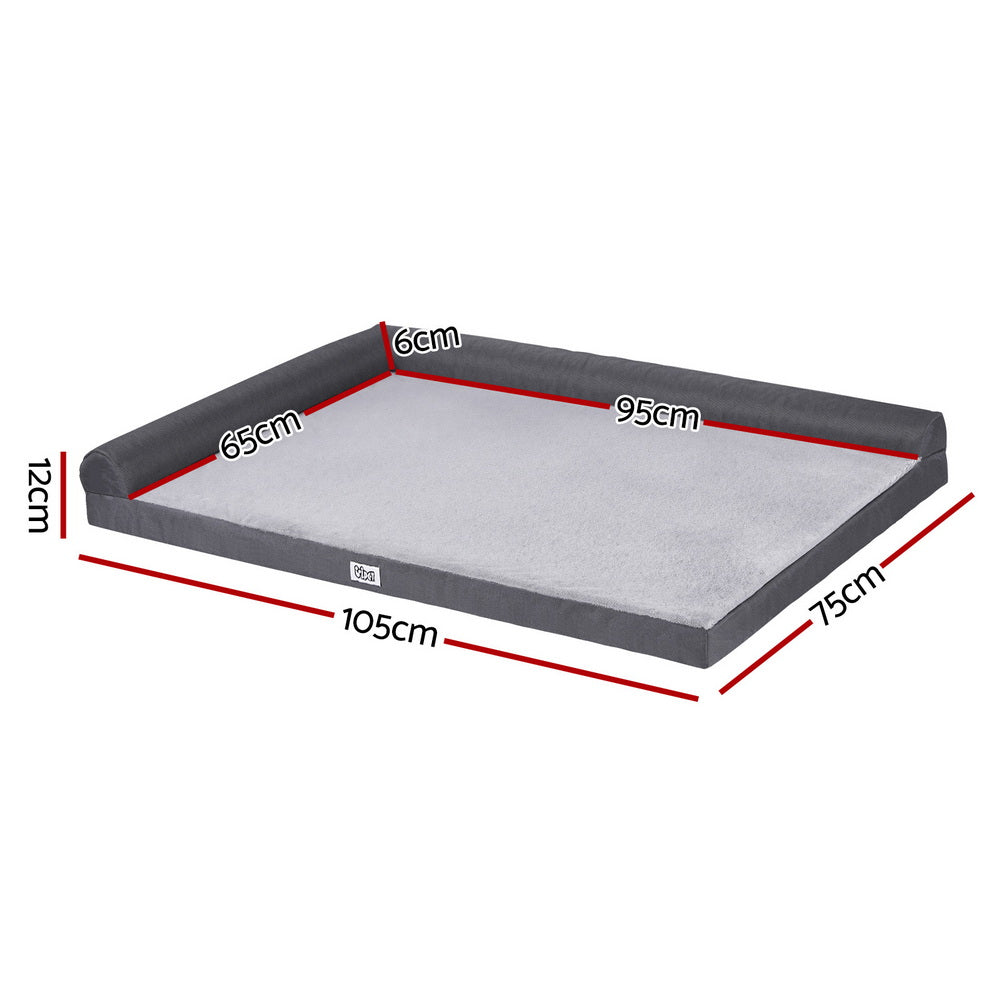 i.Pet Pet Bed Large 105cm x 75cm Plush Soft Cushion Removable Washable Grey - SuperSaverAU - view 2