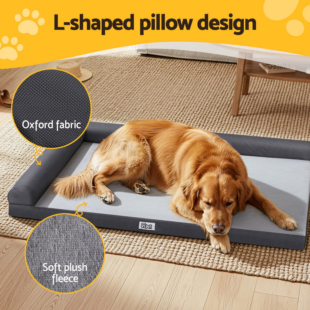 i.Pet Pet Bed Large 105cm x 75cm Plush Soft Cushion Removable Washable Grey