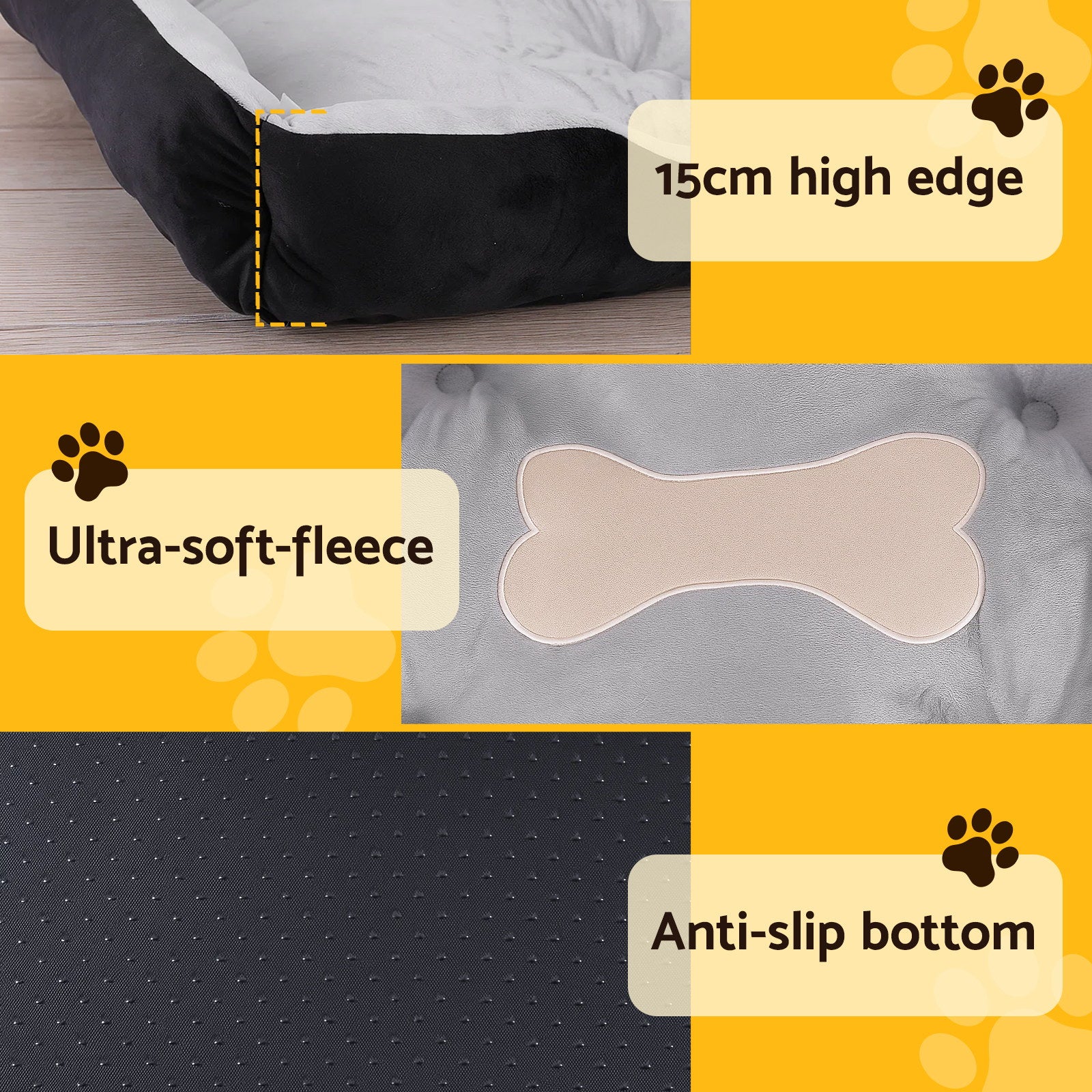i.Pet XL Washable Pet Bed with PP Cotton Cushion - Grey & Black
