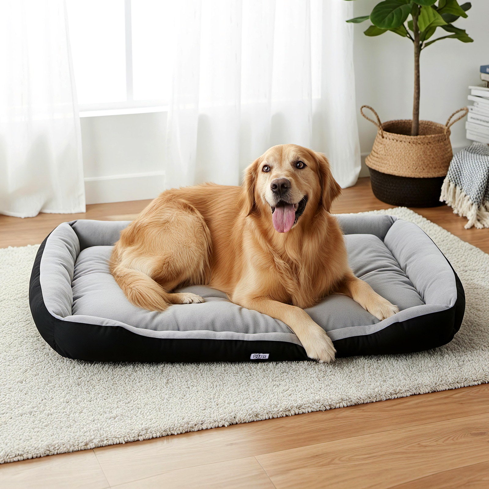 i.Pet XL Washable Pet Bed with PP Cotton Cushion - Grey & Black