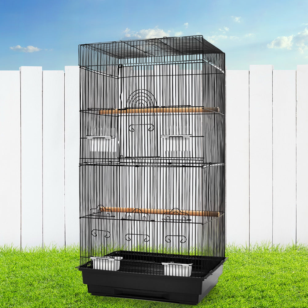 Pet Bird Cage 88cm Black Wrought Iron with Perches & Feeders - SuperSaverAU - view 1