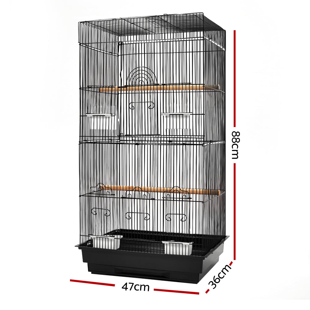Pet Bird Cage 88cm Black Wrought Iron with Perches & Feeders