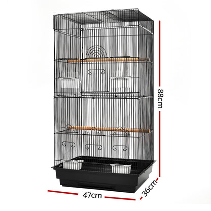 Pet Bird Cage 88cm Black Wrought Iron with Perches & Feeders