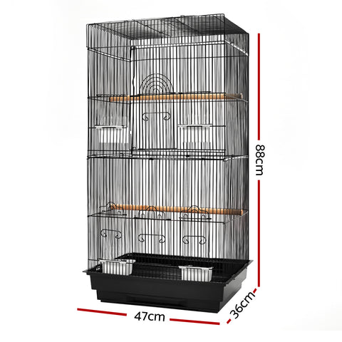 Pet Bird Cage 88cm Black Wrought Iron with Perches & Feeders - SuperSaverAU - view 2
