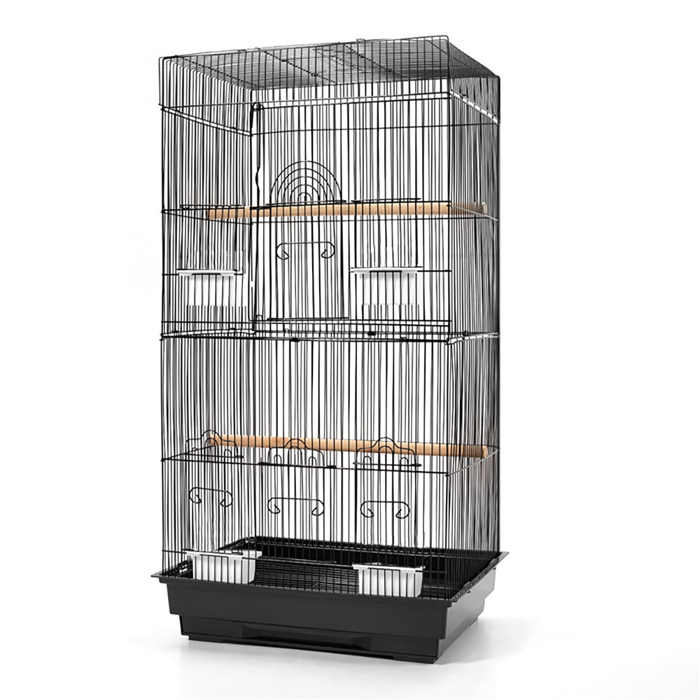 Pet Bird Cage 88cm Black Wrought Iron with Perches & Feeders - SuperSaverAU - view 3