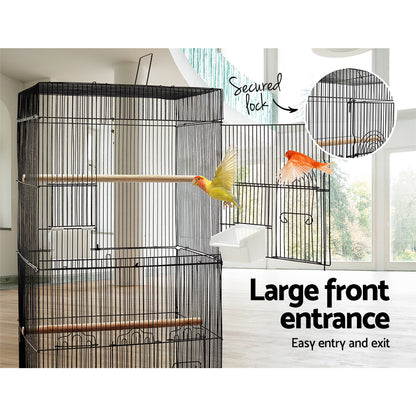 Pet Bird Cage 88cm Black Wrought Iron with Perches & Feeders