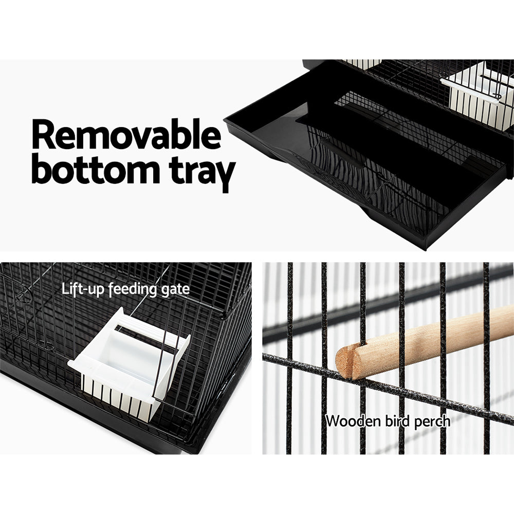 Pet Bird Cage 88cm Black Wrought Iron with Perches & Feeders