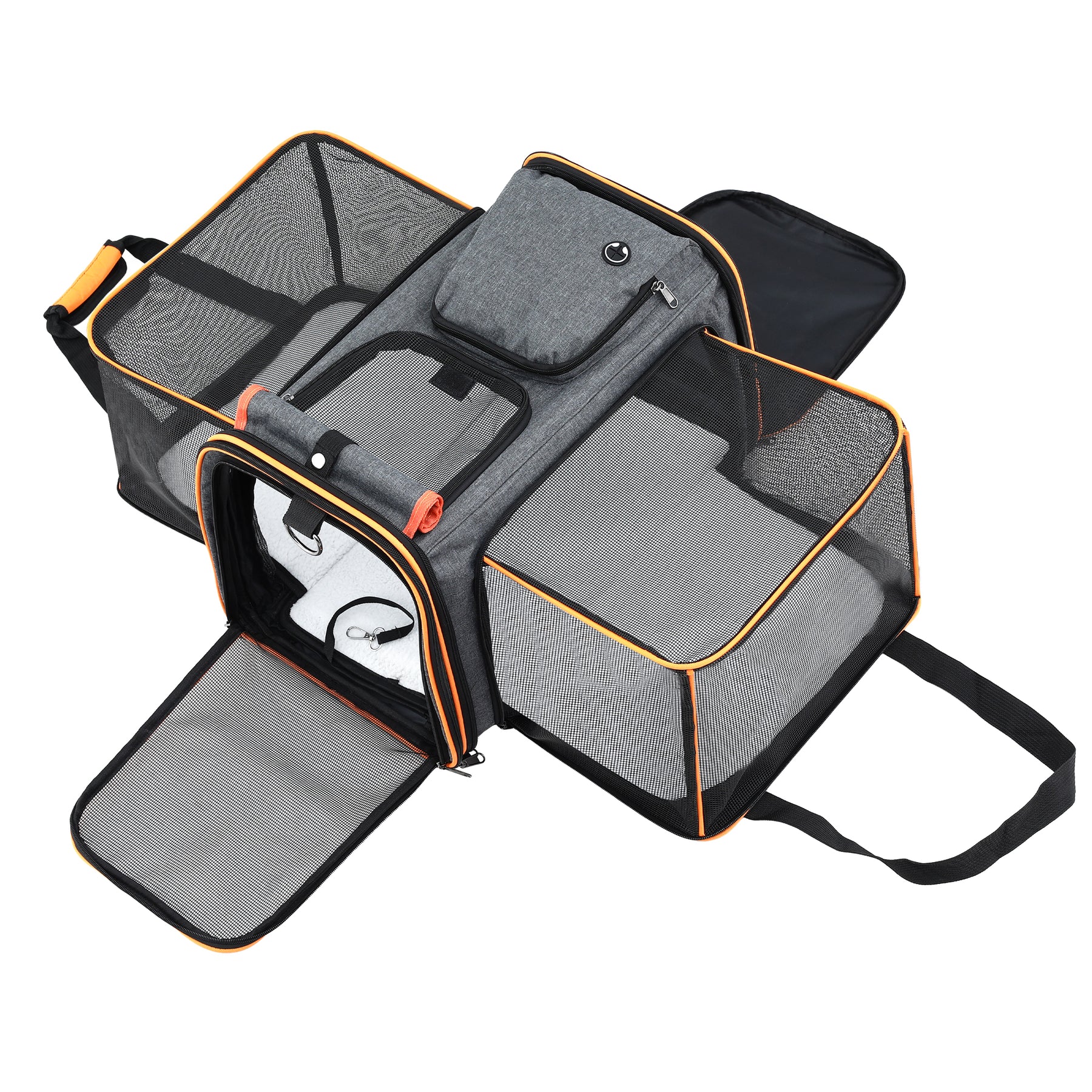i.Pet Foldable Expandable Pet Carrier Bag - Grey & Orange
