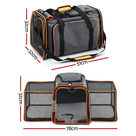 i.Pet Foldable Expandable Pet Carrier Bag - Grey & Orange
