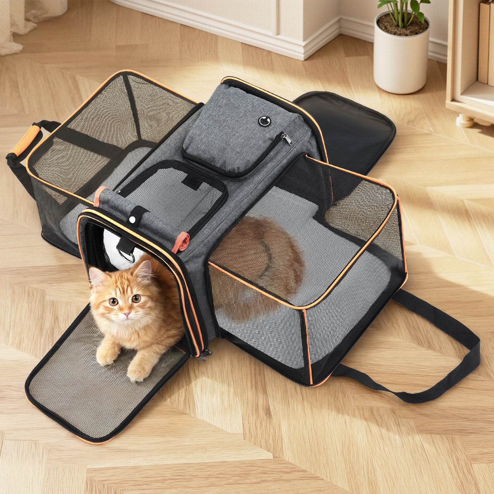 i.Pet Foldable Expandable Pet Carrier Bag - Grey & Orange