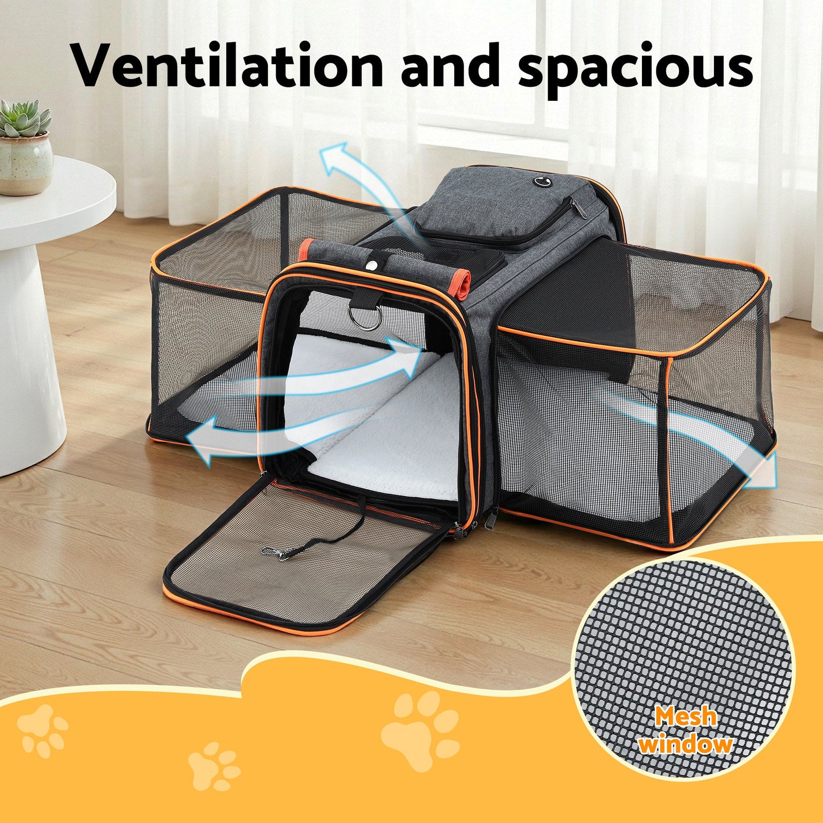 i.Pet Foldable Expandable Pet Carrier Bag - Grey & Orange
