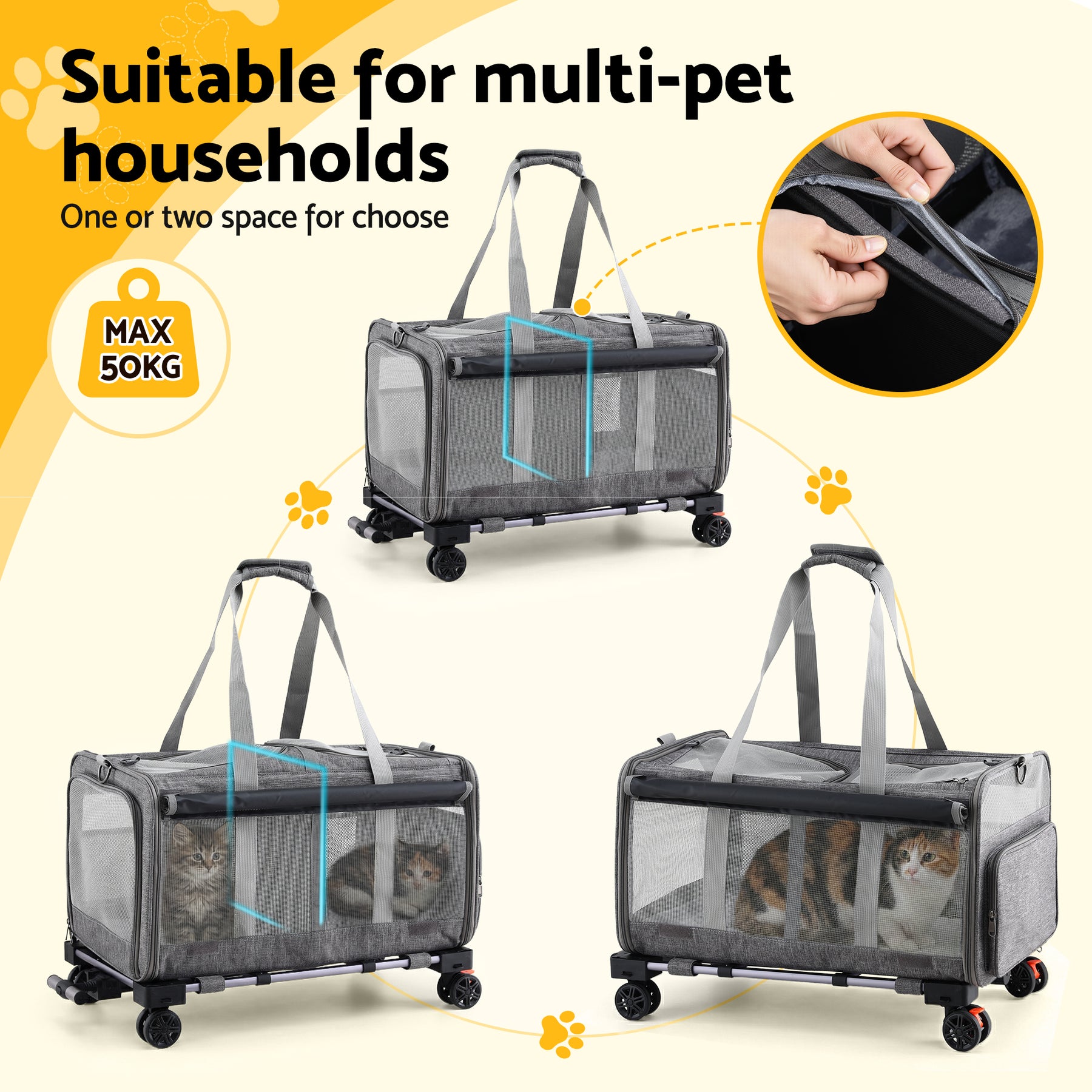 i.Pet Pet Carrier Trolley with Swivel Wheels - Grey 50kg