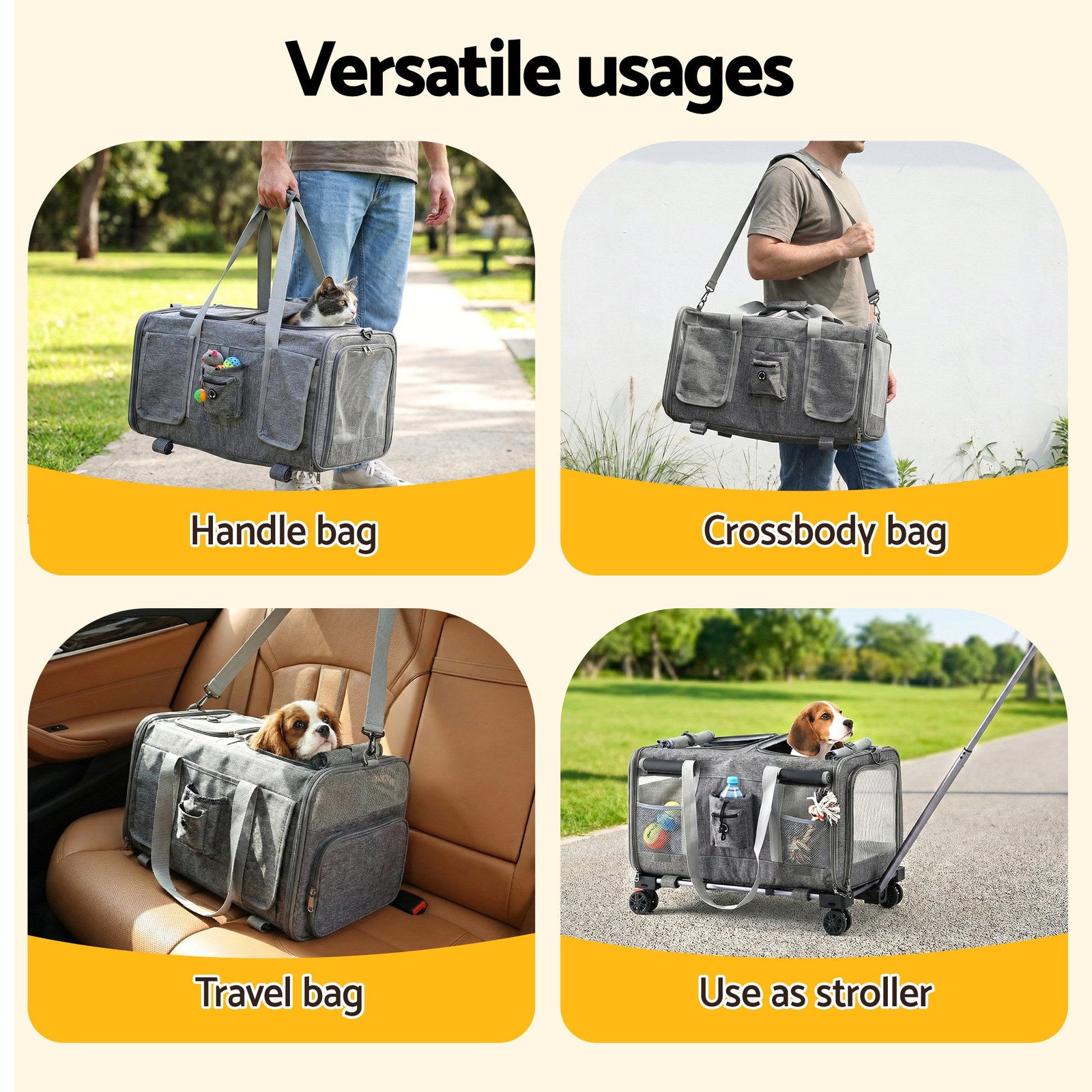 i.Pet Pet Carrier Trolley with Swivel Wheels - Grey 50kg