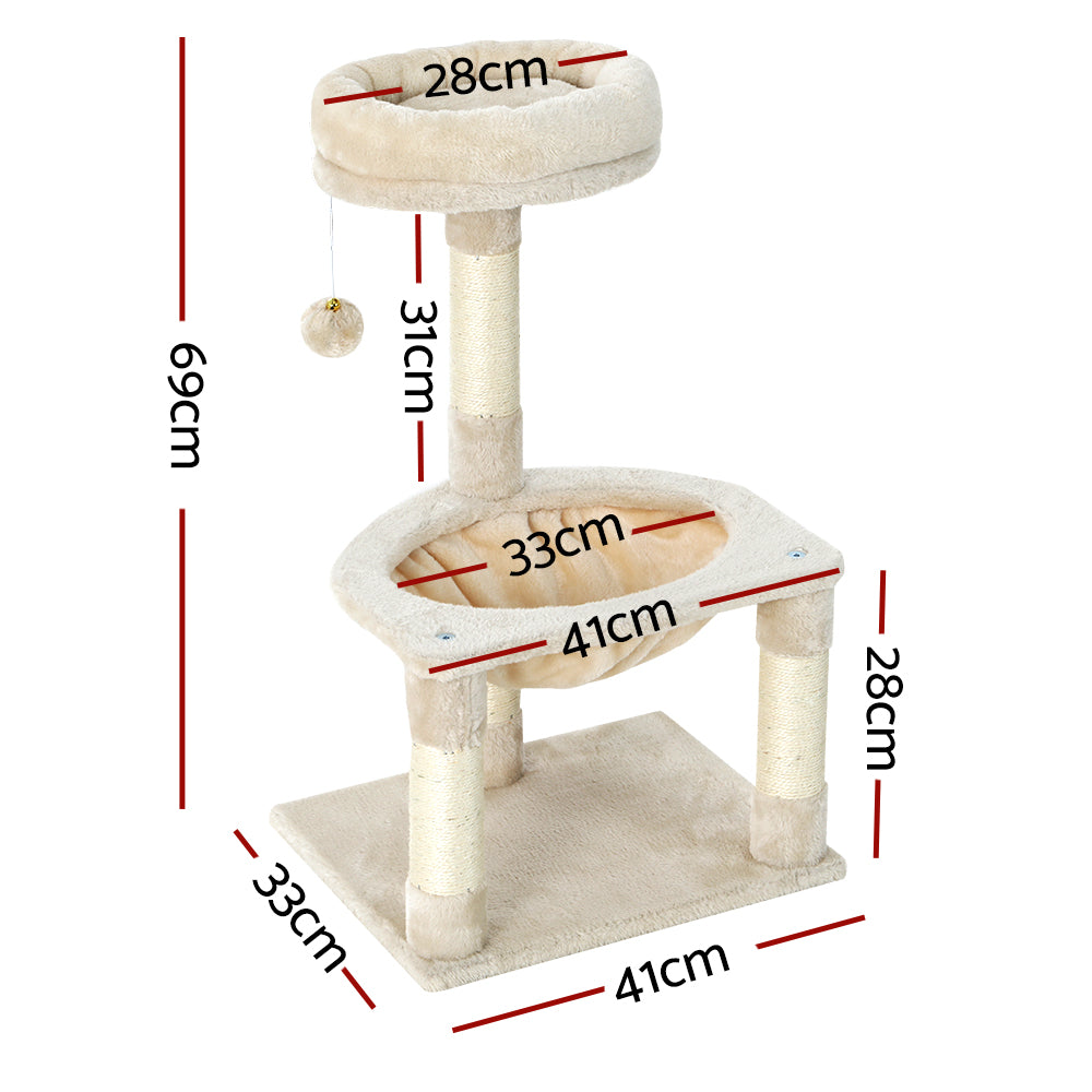 i.Pet Cat Tree 69cm Small-Sized Three-Level Scratching Post with Bed & Hammock
