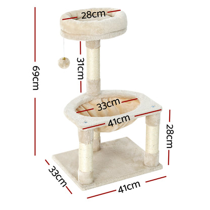 i.Pet Cat Tree 69cm Small-Sized Three-Level Scratching Post with Bed & Hammock