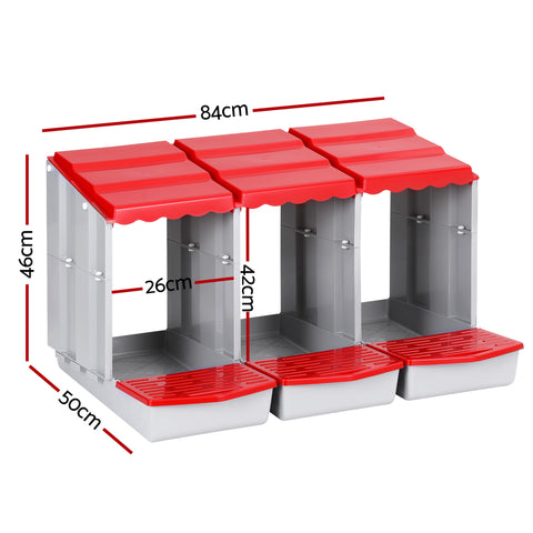 i.Pet Chicken Nesting Box 3 Hole Roll Away Egg Hutch - Red