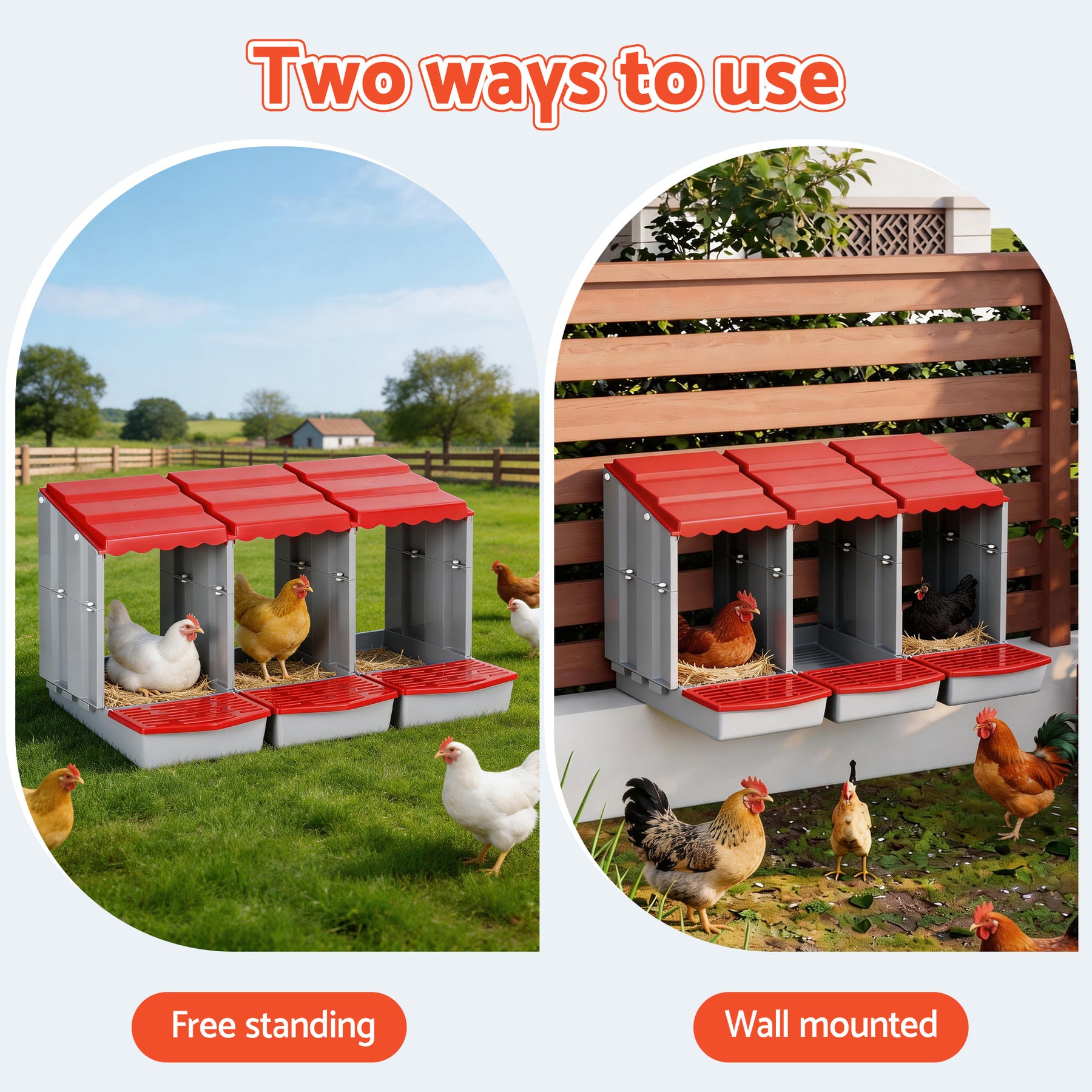 i.Pet Chicken Nesting Box 3 Hole Roll Away Egg Hutch - Red