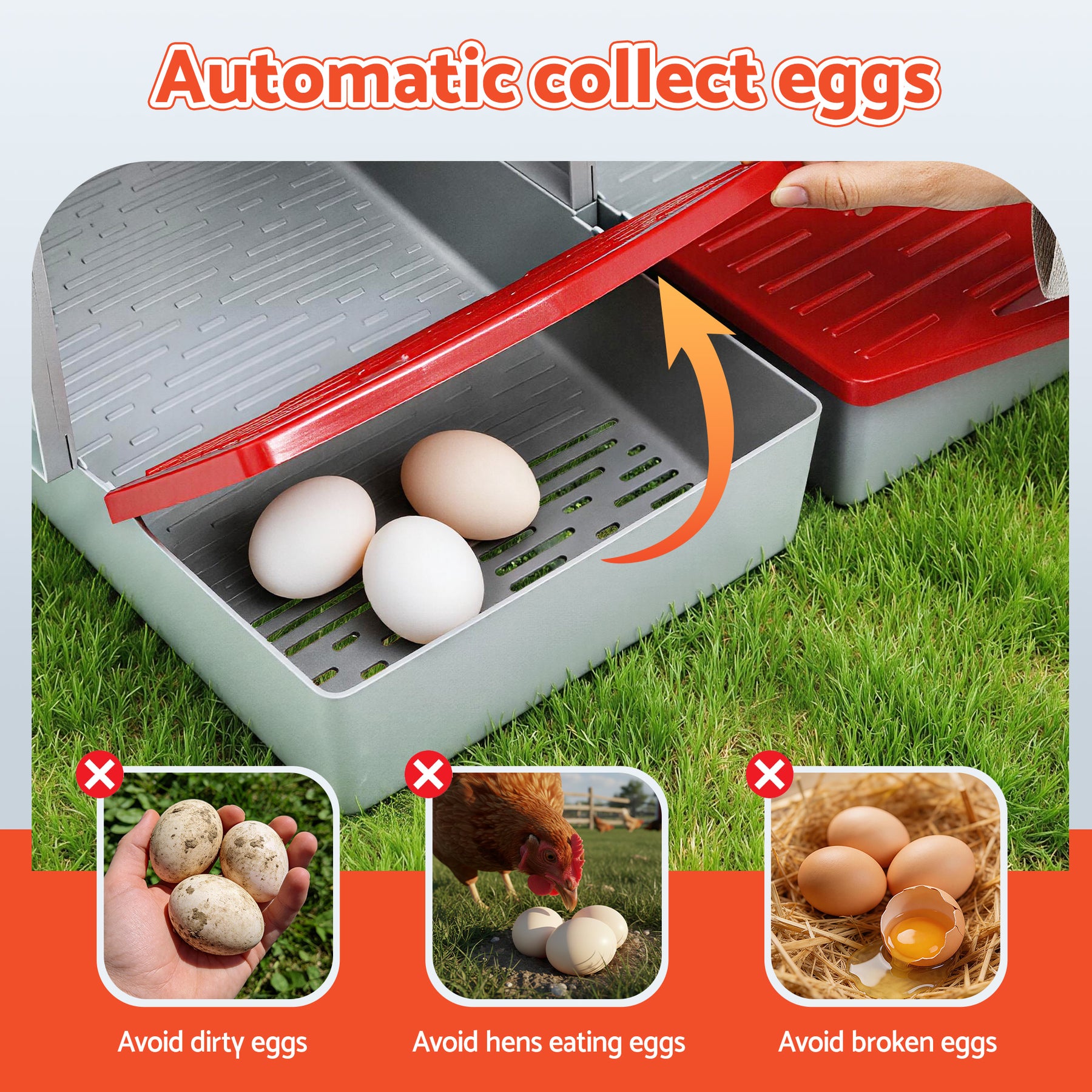 i.Pet Chicken Nesting Box 3 Hole Roll Away Egg Hutch - Red