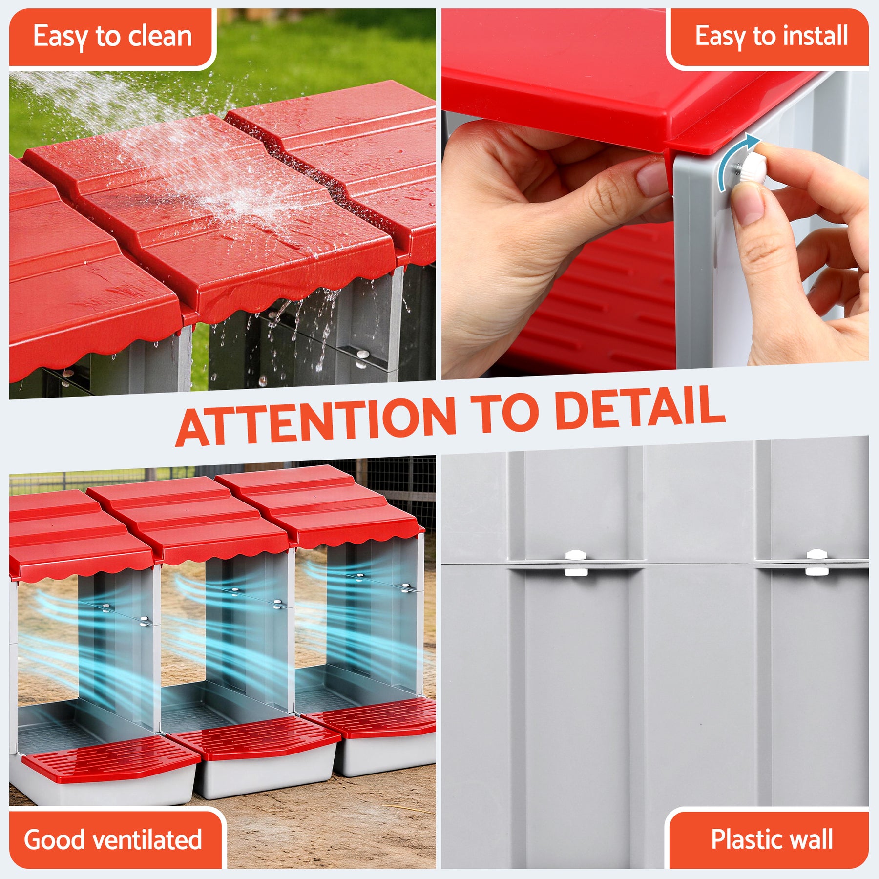 i.Pet Chicken Nesting Box 3 Hole Roll Away Egg Hutch - Red