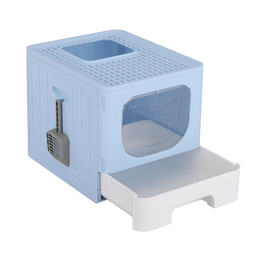 i.Pet Enclosed Cat Litter Box Large Tray Foldable with Scoop Blue - SuperSaverAU - view 1