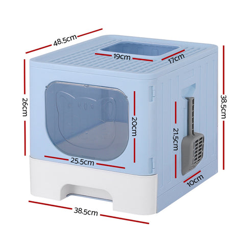 i.Pet Enclosed Cat Litter Box Large Tray Foldable with Scoop Blue - SuperSaverAU - view 2