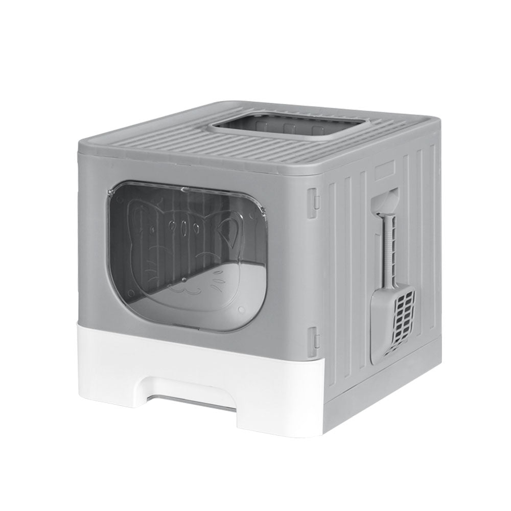 i.Pet Enclosed Cat Litter Box Large Tray Foldable with Scoop Grey - SuperSaverAU - view 1