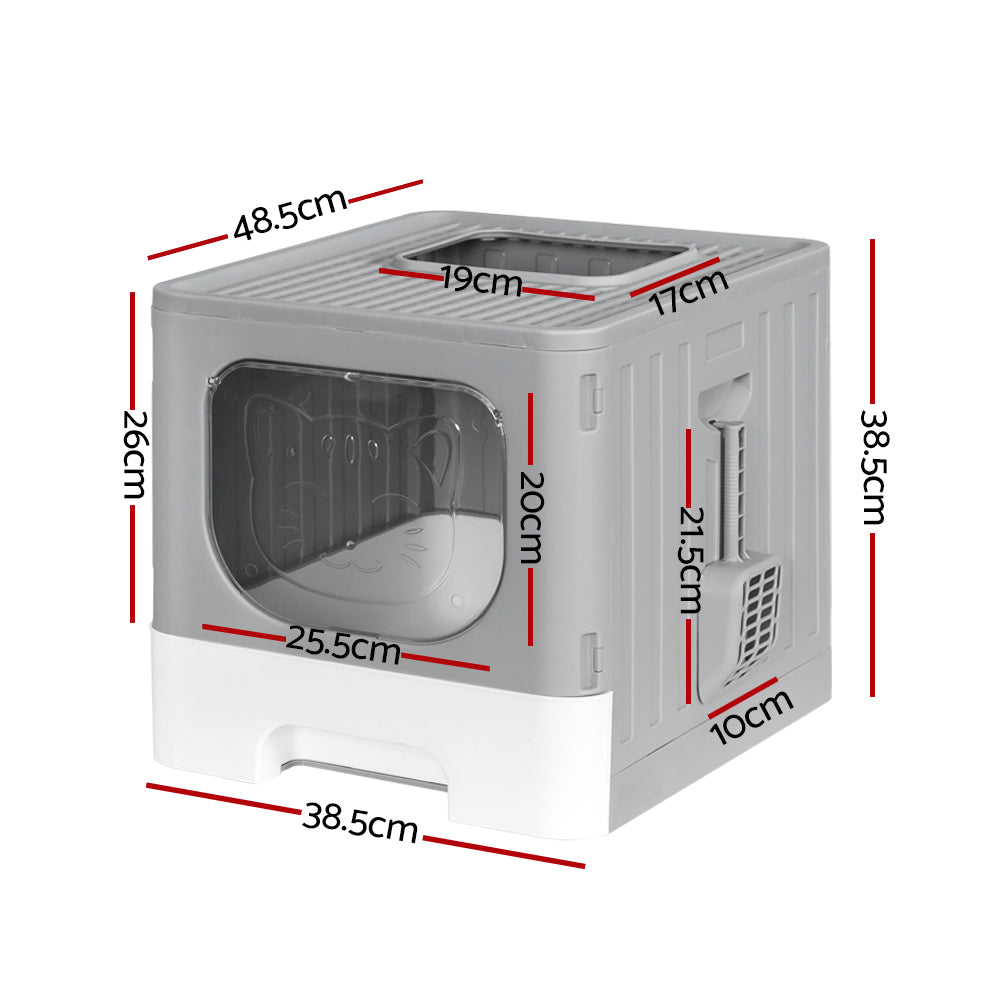 i.Pet Enclosed Cat Litter Box Large Tray Foldable with Scoop Grey