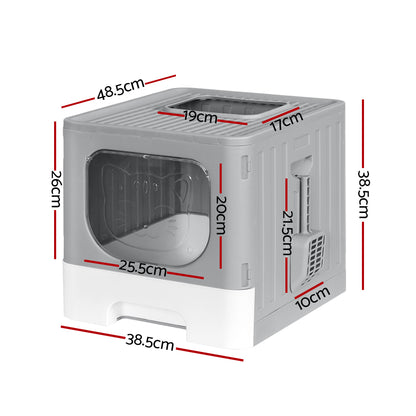 i.Pet Enclosed Cat Litter Box Large Tray Foldable with Scoop Grey