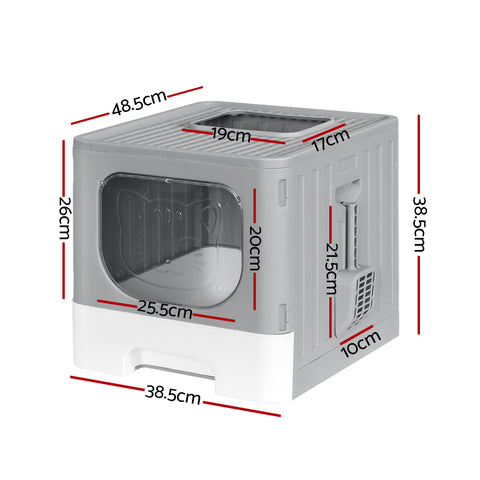 i.Pet Enclosed Cat Litter Box Large Tray Foldable with Scoop Grey - SuperSaverAU - view 2