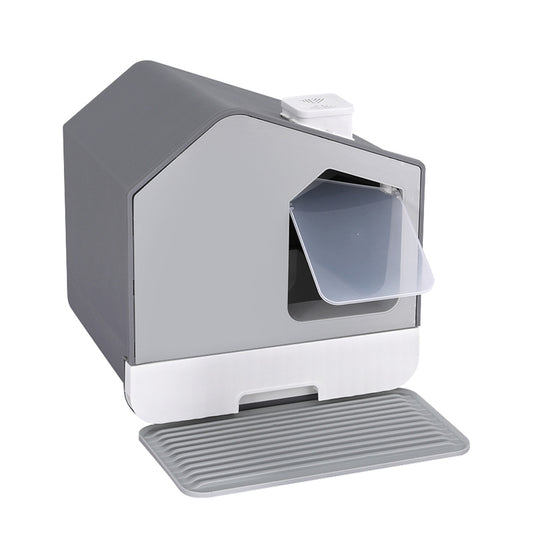 i.Pet Cat Litter Box Large Tray Enclosed Hooded with Scoop & Mat Grey