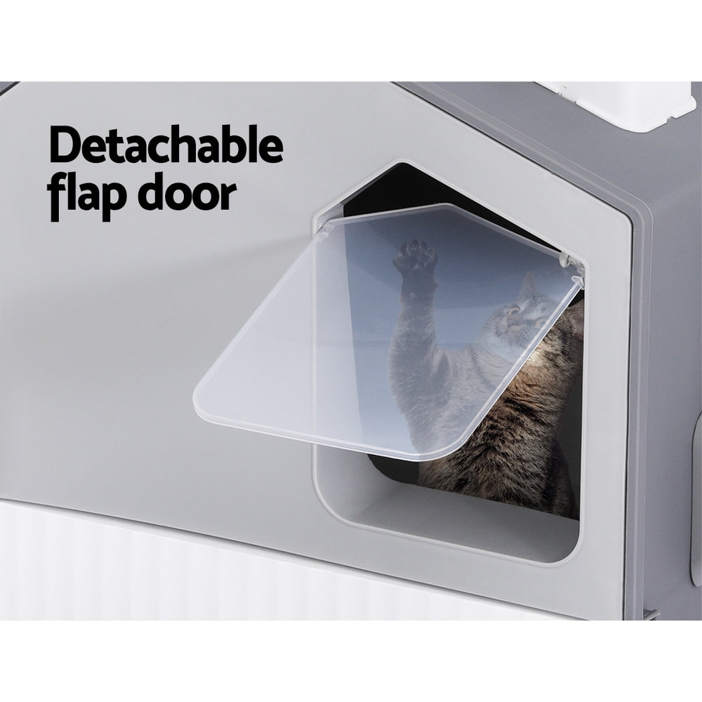 i.Pet Cat Litter Box Large Tray Enclosed Hooded with Scoop & Mat Grey