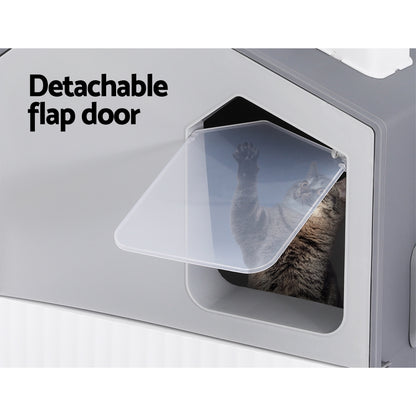 i.Pet Cat Litter Box Large Tray Enclosed Hooded with Scoop & Mat Grey