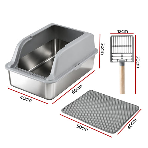 i.Pet Stainless Steel Cat Litter Box Set - Large Grey