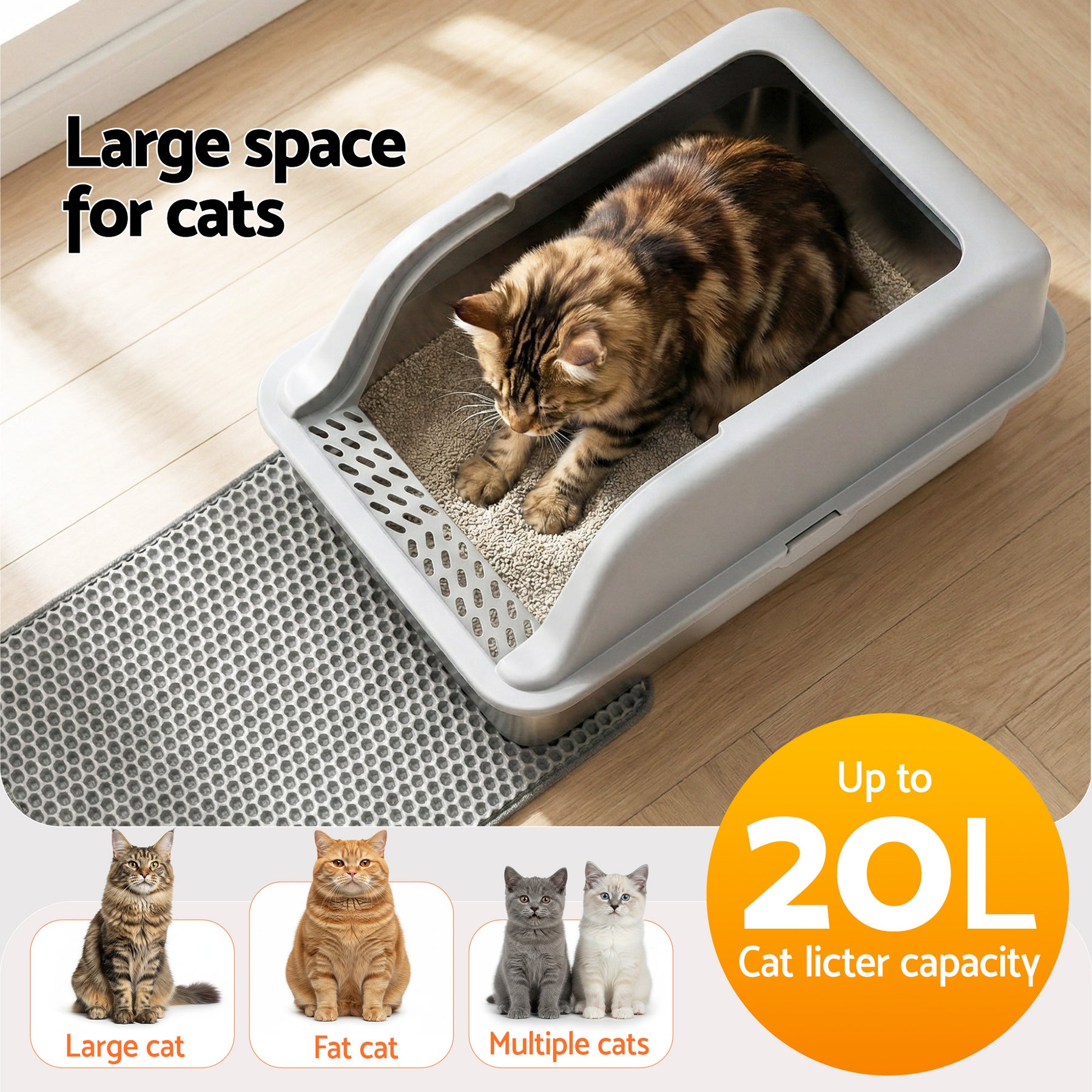 i.Pet Stainless Steel Cat Litter Box Set - Large Grey