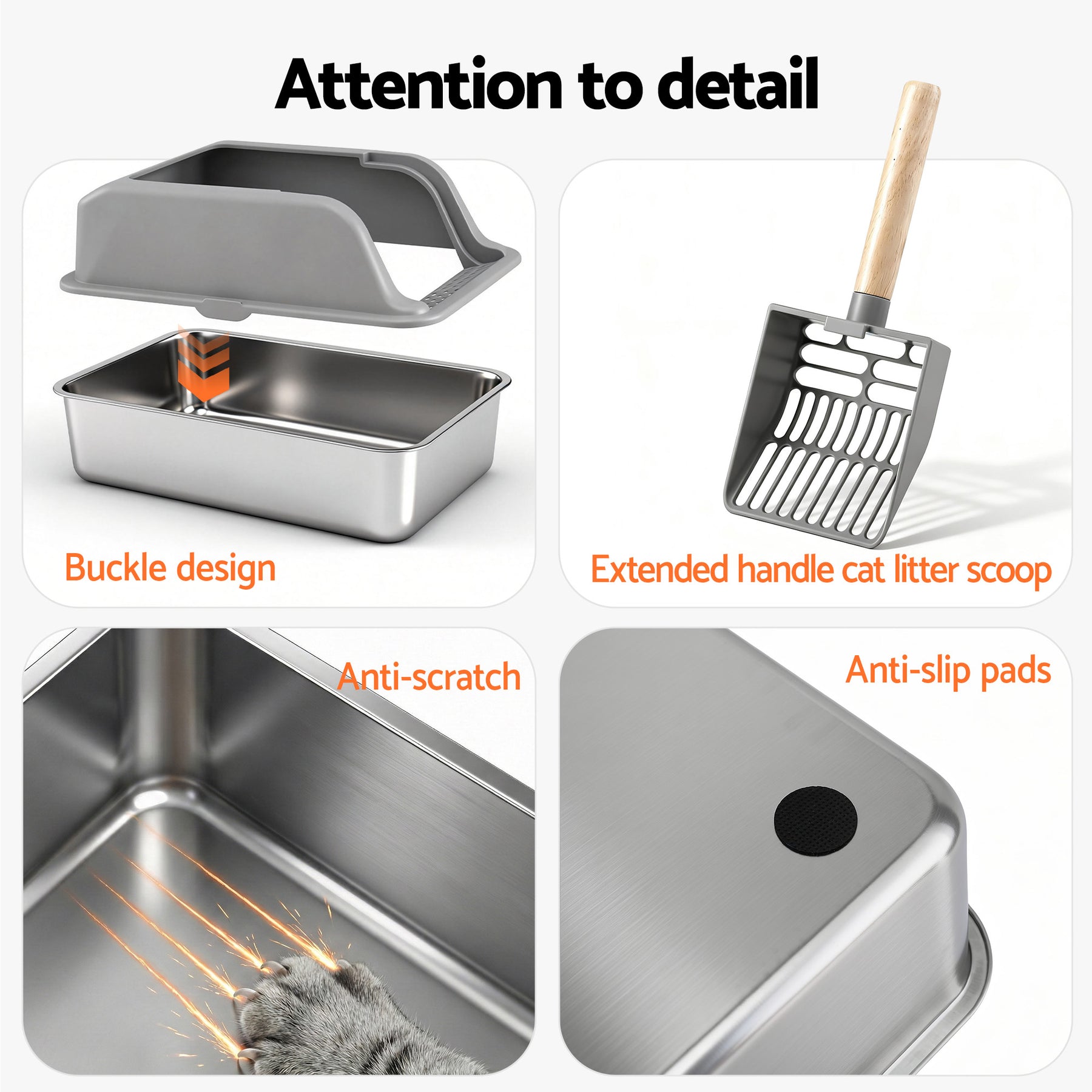 i.Pet Stainless Steel Cat Litter Box Set - Large Grey