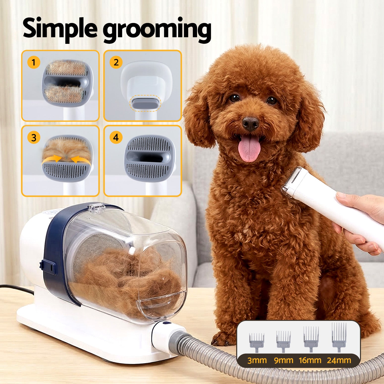 i.Pet 7-in-1 Pet Grooming Vacuum Kit with Clippers - White