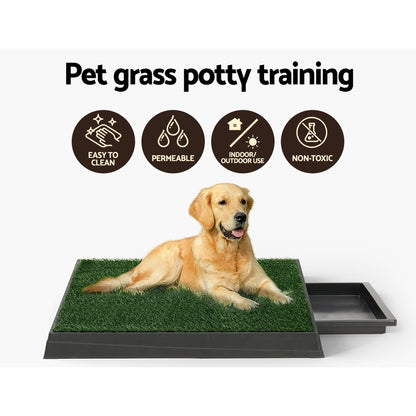 i.Pet Pet Training Tray 64cm x 52cm with 2 Grass Mats, Odorless, Easy Clean