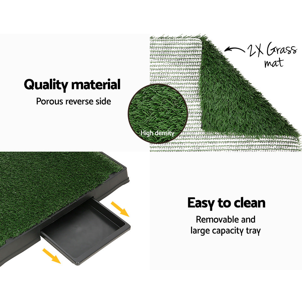 i.Pet Pet Training Tray 64cm x 52cm with 2 Grass Mats, Odorless, Easy Clean