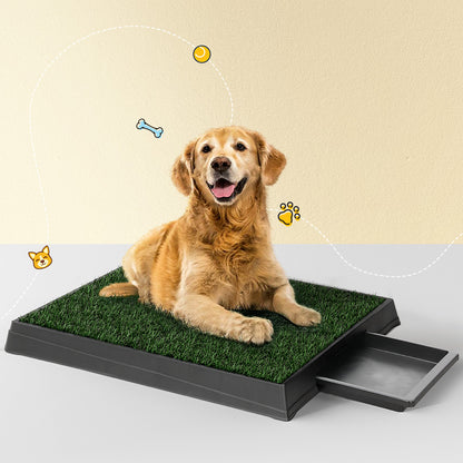 i.Pet Pet Training Tray 64cm x 52cm with 2 Grass Mats, Odorless, Easy Clean