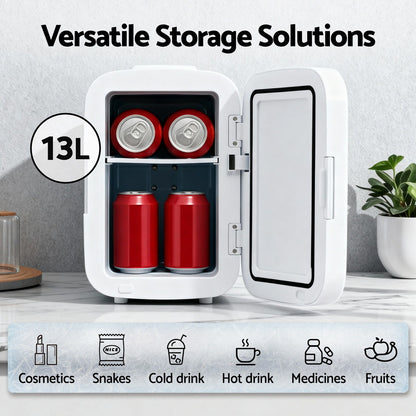 Glacio 13L Portable Mini Fridge - White Electric Cooler and Warmer