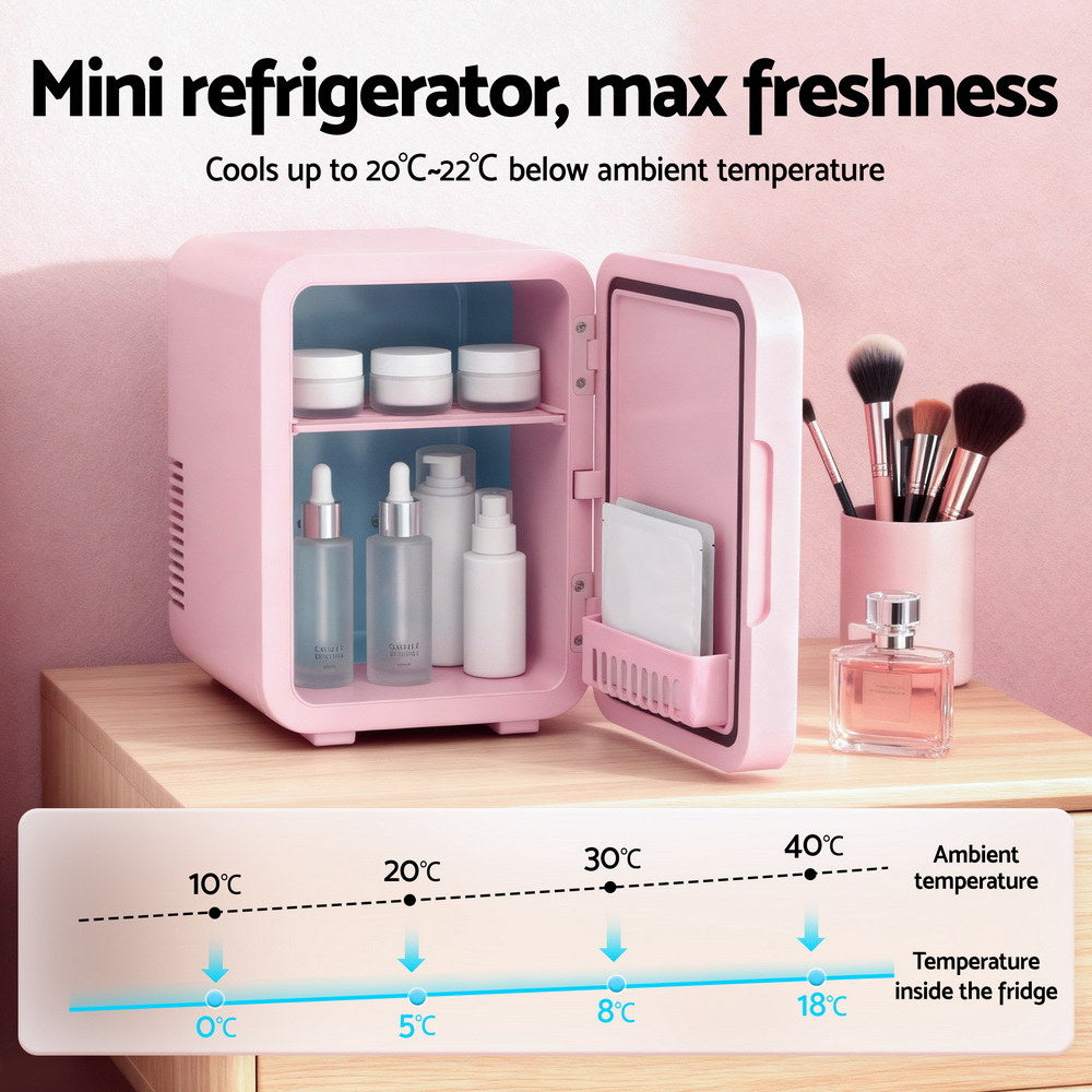 Premium Glacio Pink 4L Mini Skincare Fridge with LED Mirror