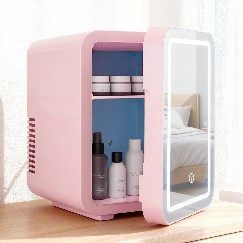 Premium Glacio Pink 4L Mini Skincare Fridge with LED Mirror